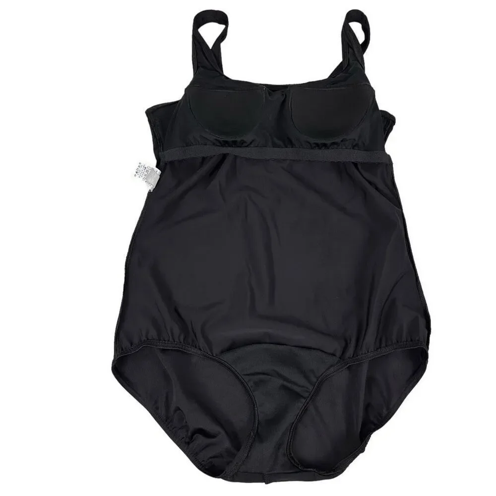 Lands End 12L One-Piece Black Tank Swimsuit
